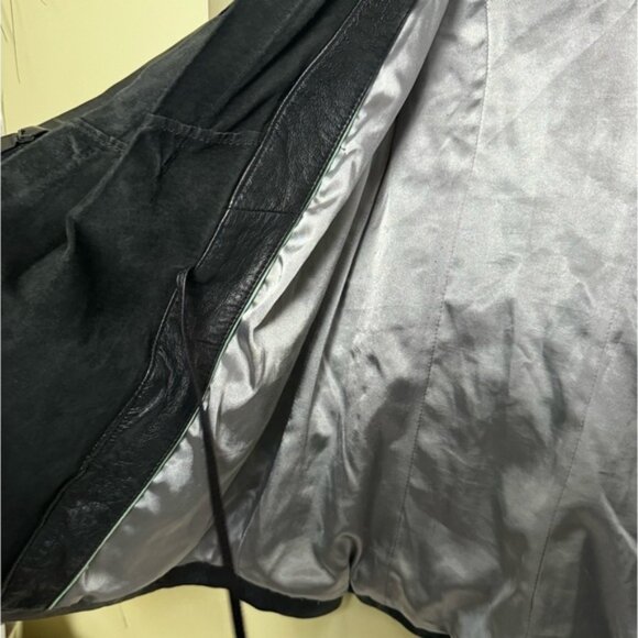 Daniel Leather Open Shawl Collar Jacket Blazer Ties Ribbed Stretch Sides Pockets - Picture 11 of 16